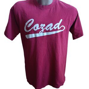 Men's Large Single Stitch Vintage Cozad Nebraska 1980's 2 Sided Maroon USA